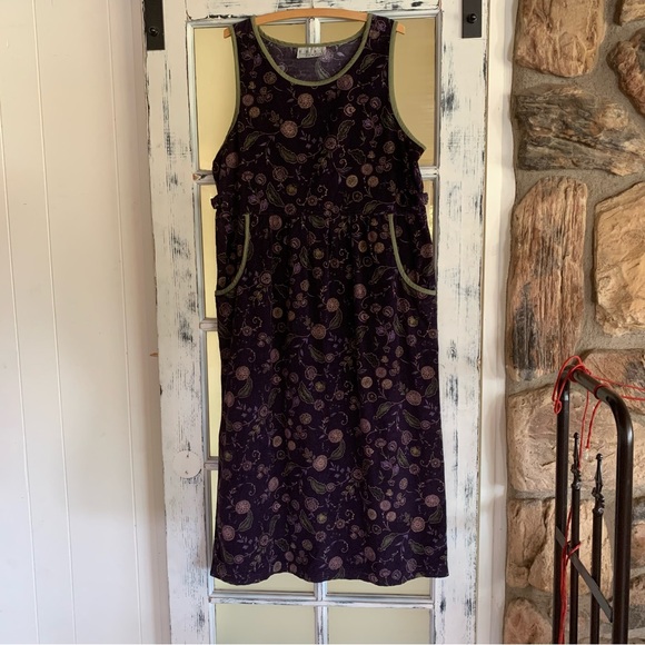 Vintage cotton fine corduroy purple & green flower dress - Picture 9 of 9